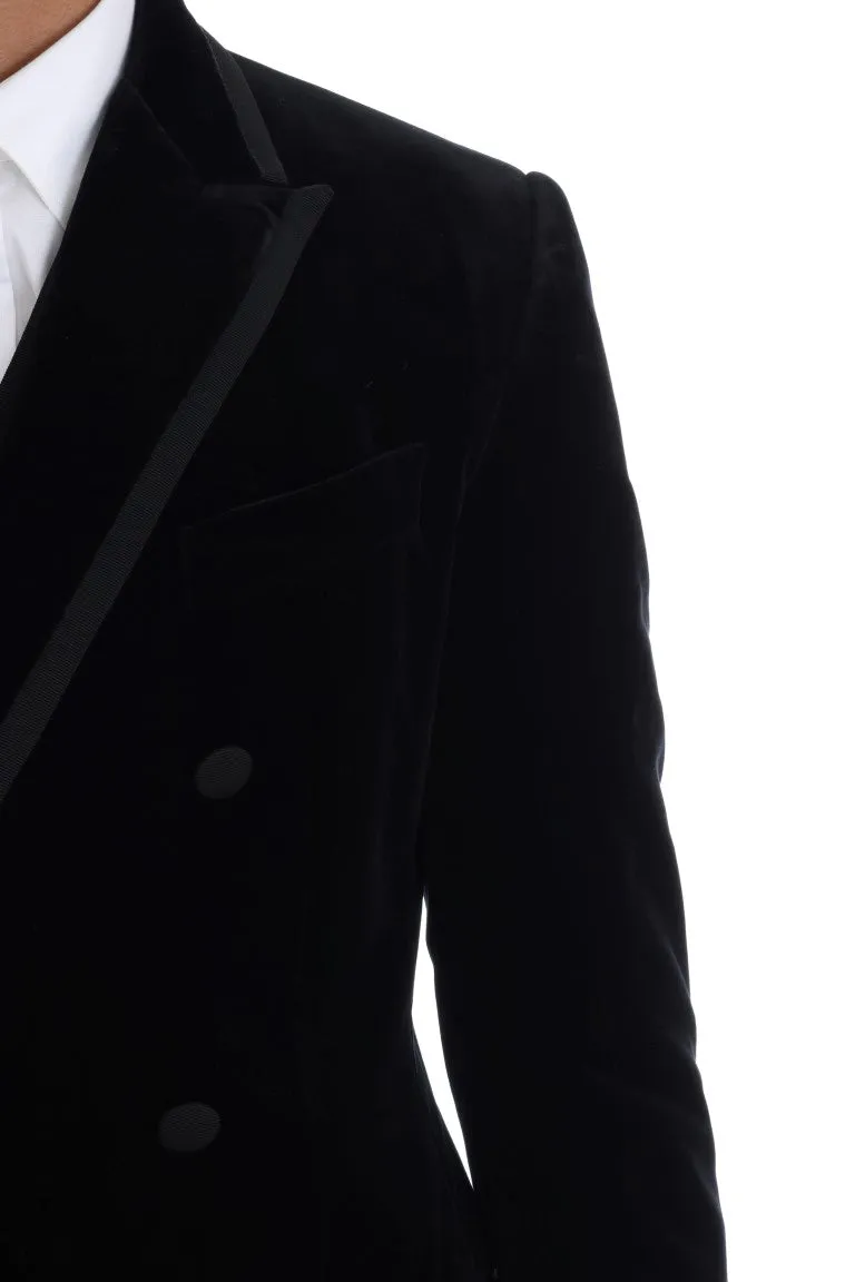 Black Velvet Double Breasted Slim Suit
