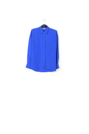 Blue loose-fit silk shirt