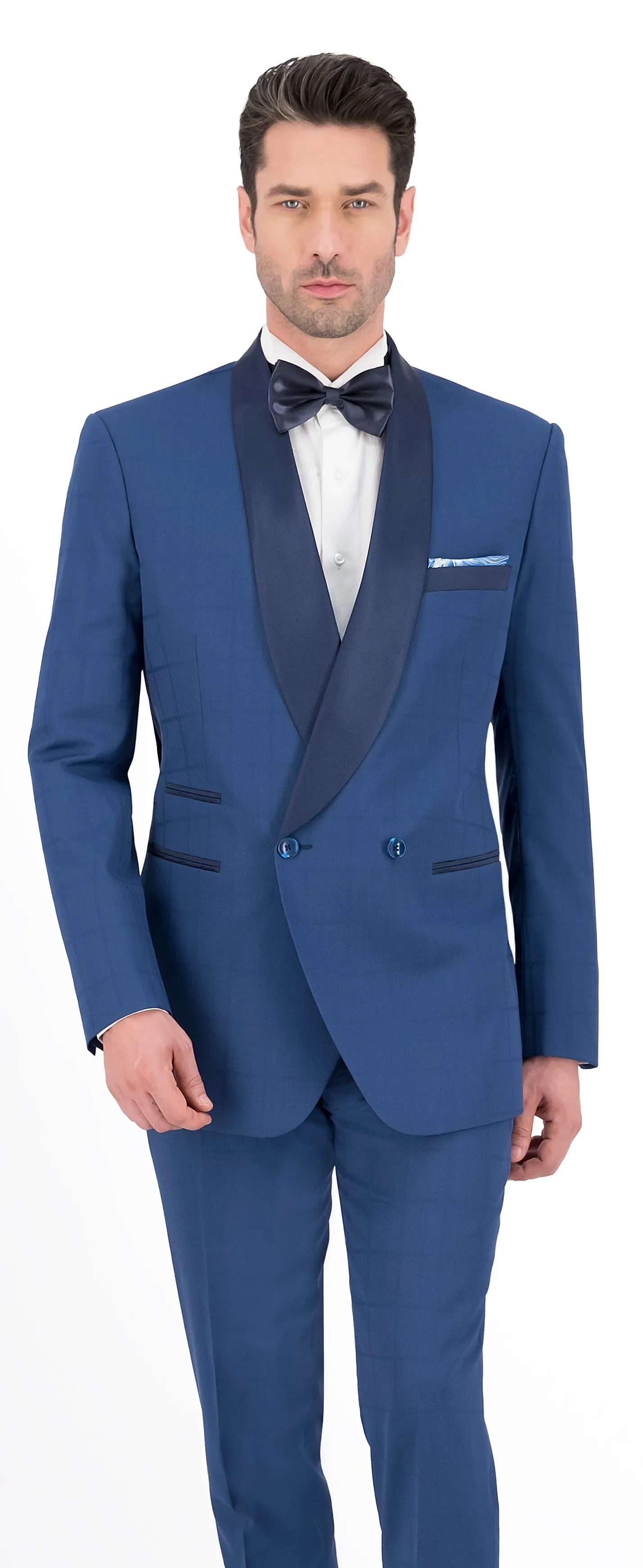 Blue Self Check Long Tuxedo