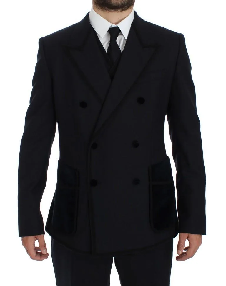 Blue Wool Torero Slim 3 Piece Suit Tuxedo