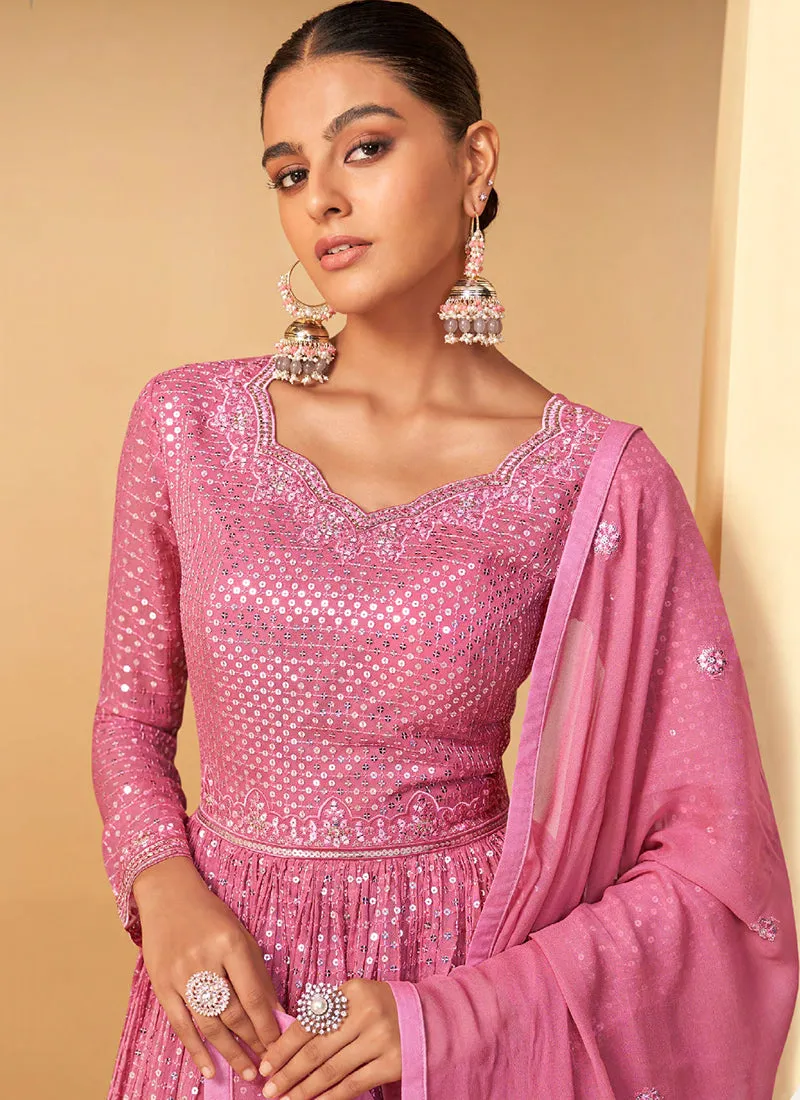 Blush Pink Sequence Embroidery Sharara Style Suit