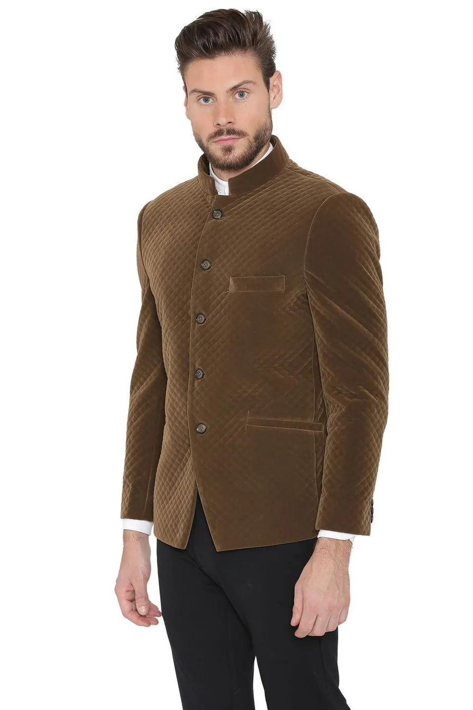 Bonded Velvet Brown Bandhgala