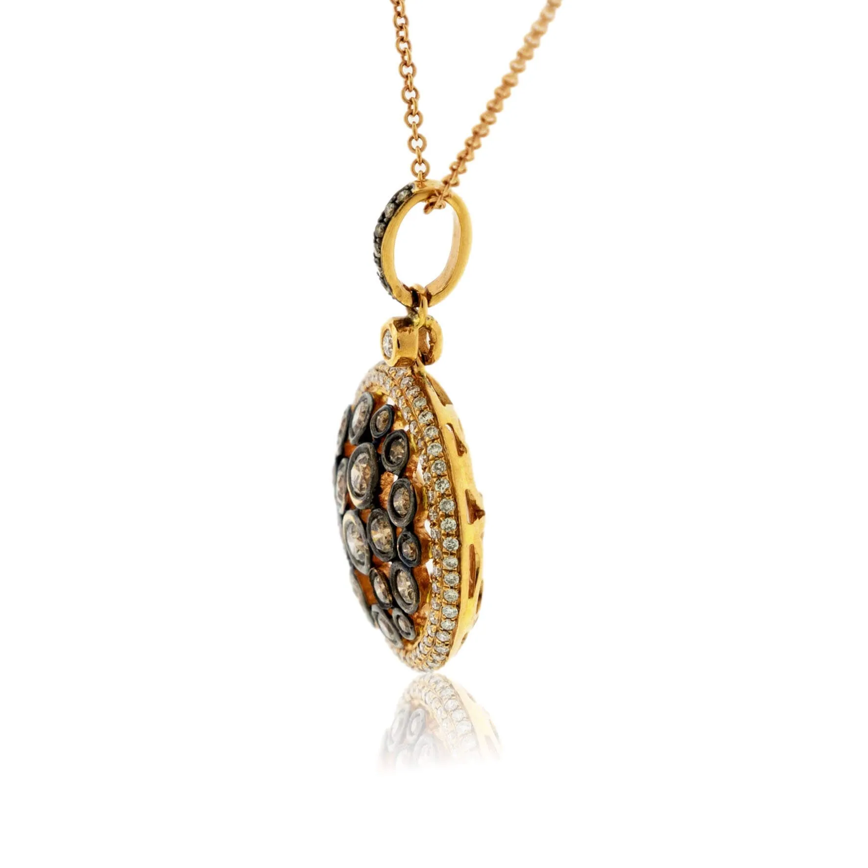 Brown Chocolate Diamond and Diamond Disc Pendant with Chain