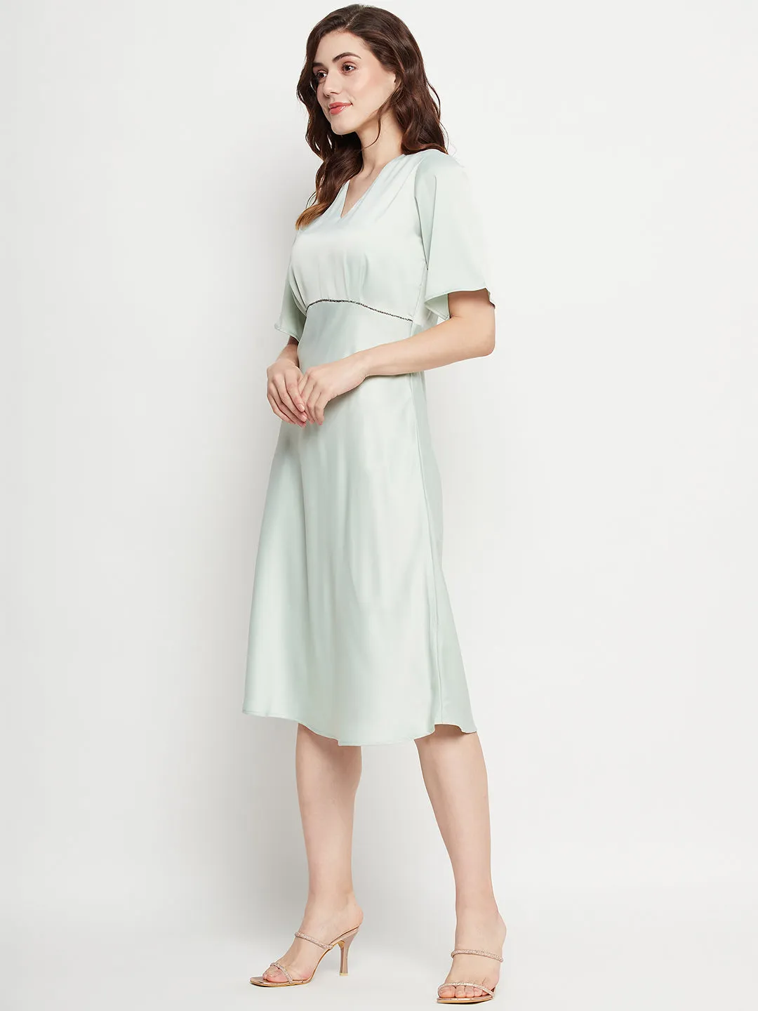 Camla Barcelona Sequin Embellished Midi Mint Green A Line Dress