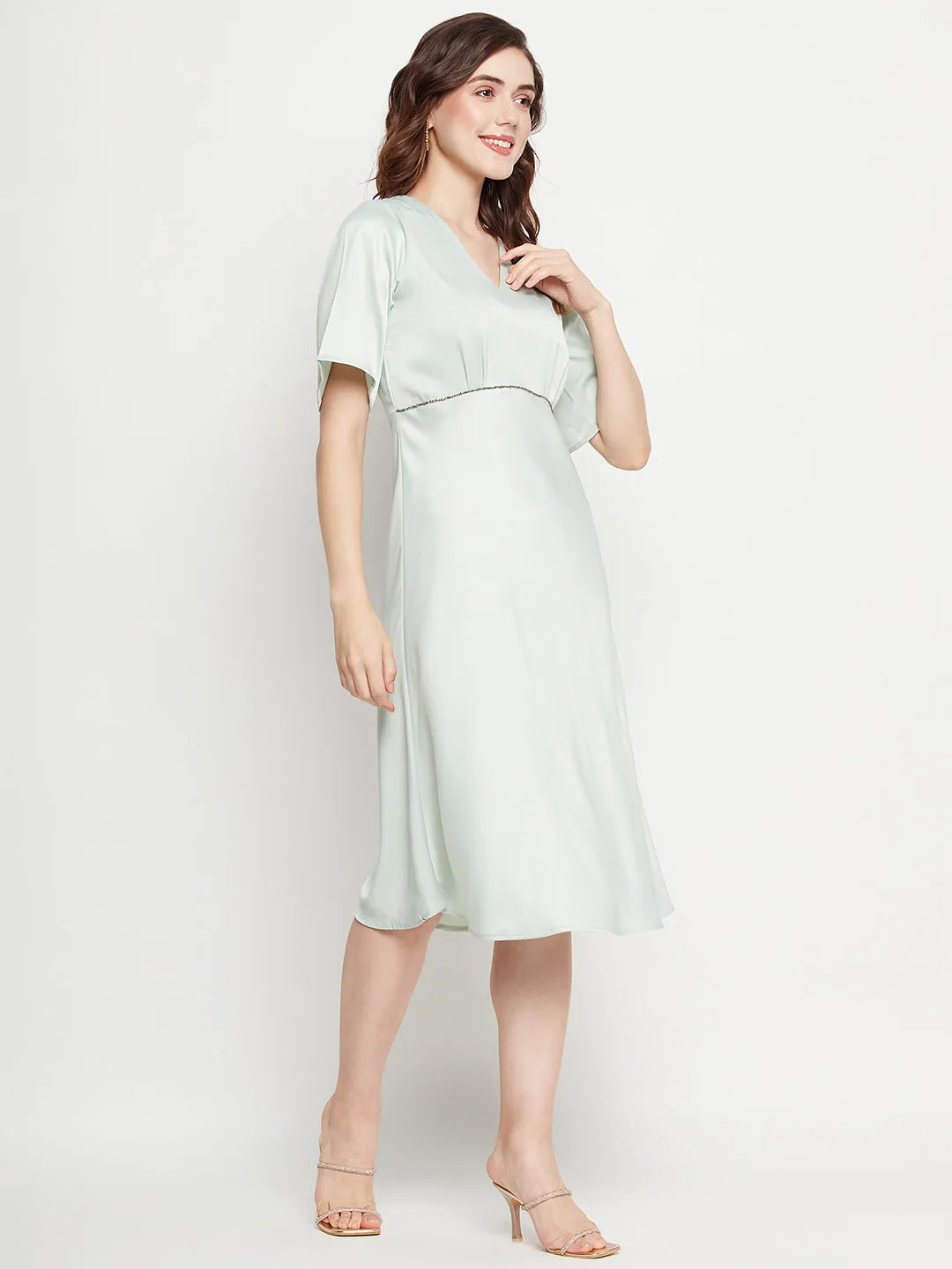 Camla Barcelona Sequin Embellished Midi Mint Green A Line Dress