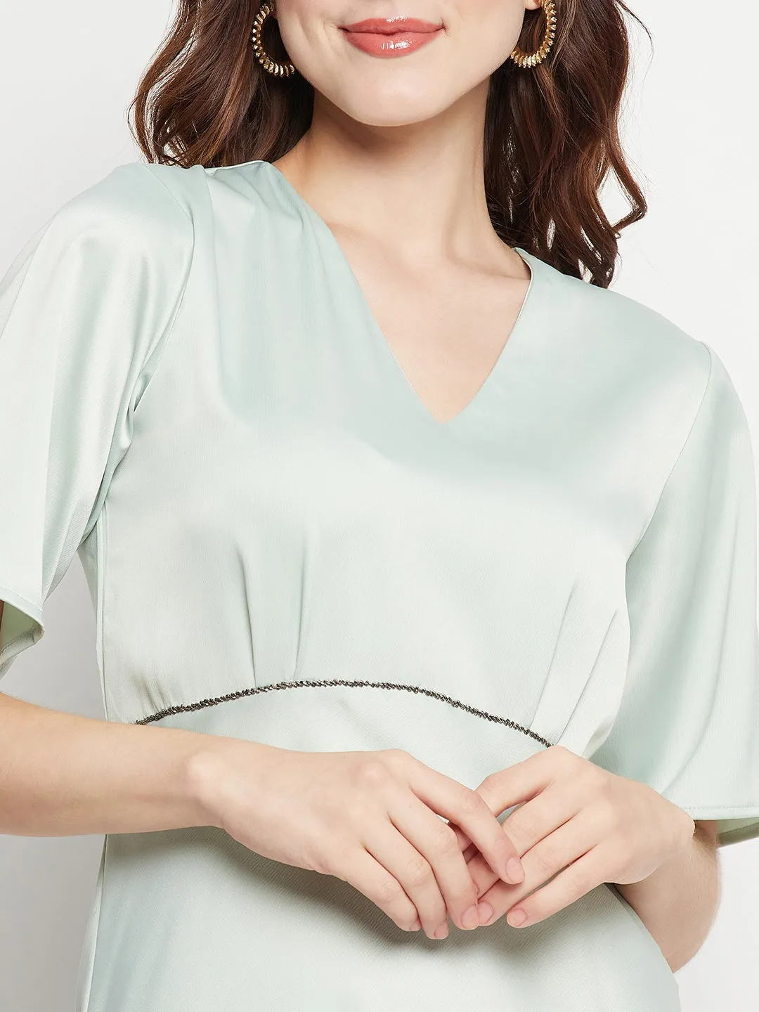Camla Barcelona Sequin Embellished Midi Mint Green A Line Dress