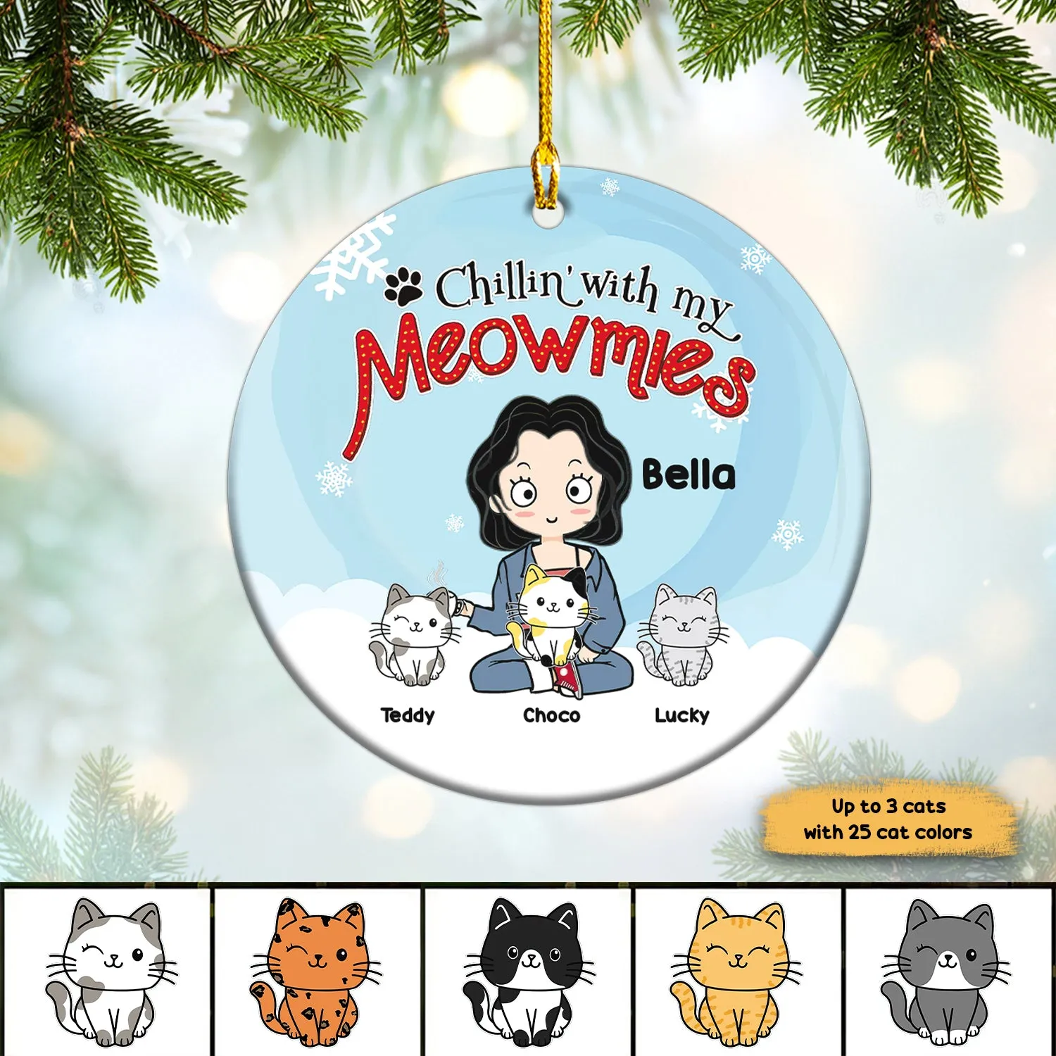 Cat Mom Pretty Girl Christmas Personalized Decorative Circle Ornament