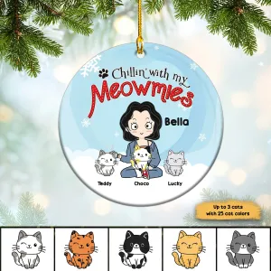 Cat Mom Pretty Girl Christmas Personalized Decorative Circle Ornament