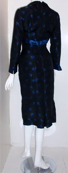 CEIL CHAPMAN 1960s Black and Blue Silk Cocktail Dress
