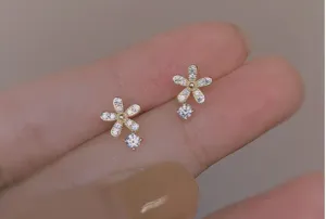 Children's Earrings:  Fairy Kisses Earrings with Push Backs - Fairy Flower with Dew Drop