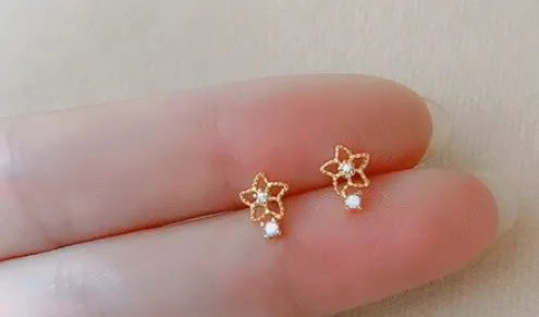 Children's Earrings:  Fairy Kisses Earrings with Push Backs - Fairy Flower with Dew Drop