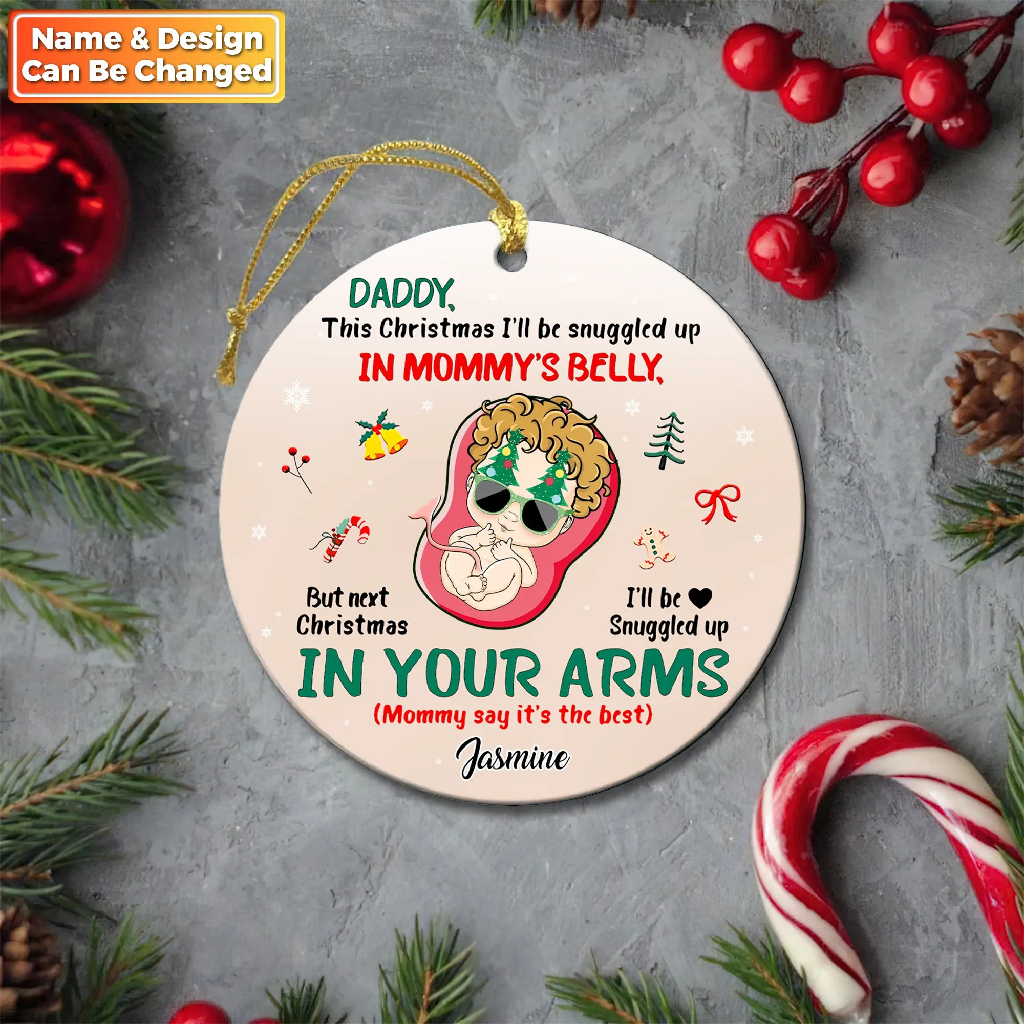 Christmas Daddy I'll Be Snuggled In Your Arms - Personalized Custom Circle Acrylic Ornament