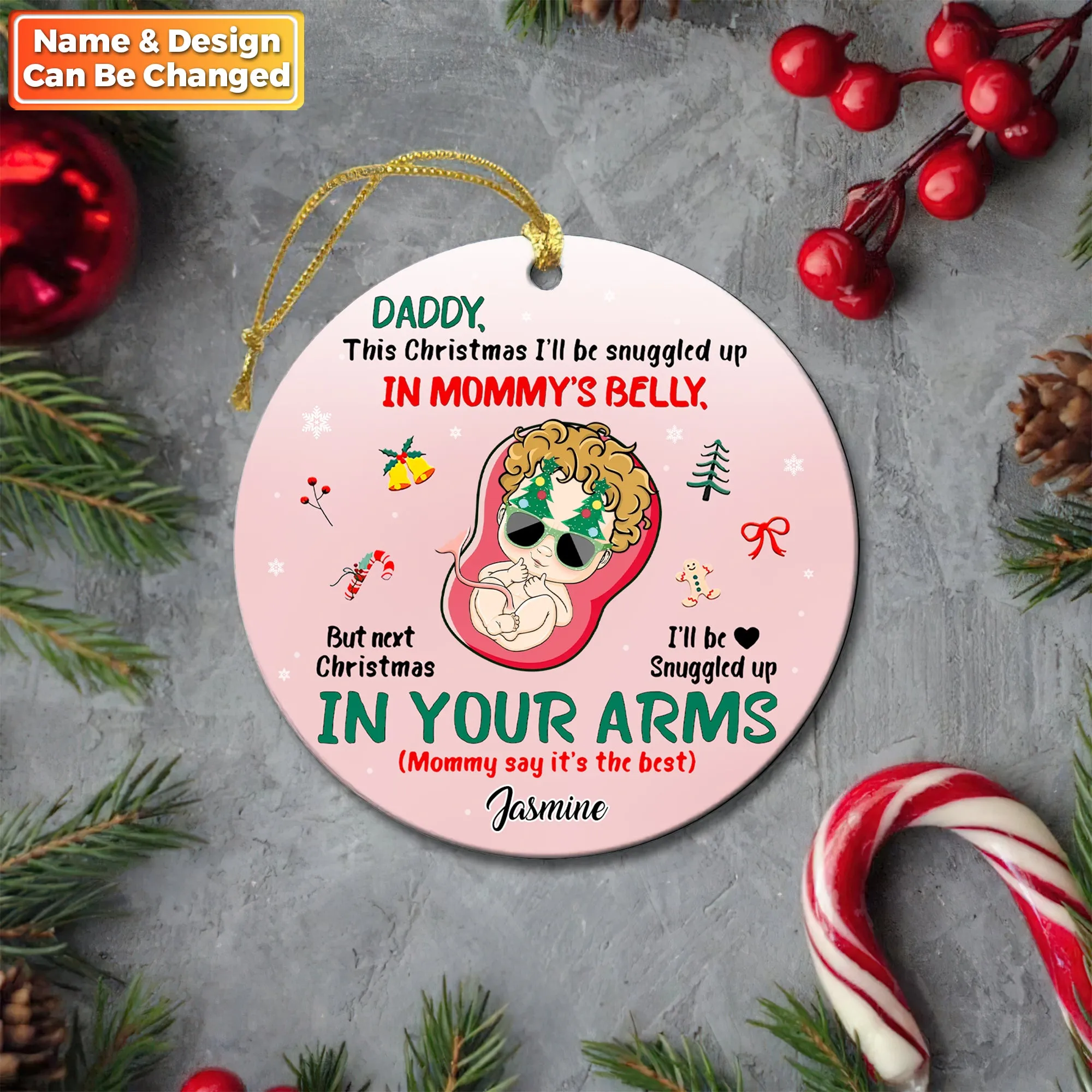Christmas Daddy I'll Be Snuggled In Your Arms - Personalized Custom Circle Acrylic Ornament