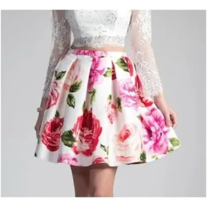 Cinderella Divine White Print Floral Formal Short A-Line Skirt Sz 10/L NWT