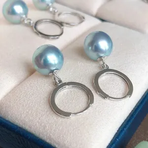 Circle Collection 8.5-9.0 mm Silver-Blue Akoya Pearl Dangle Earrings