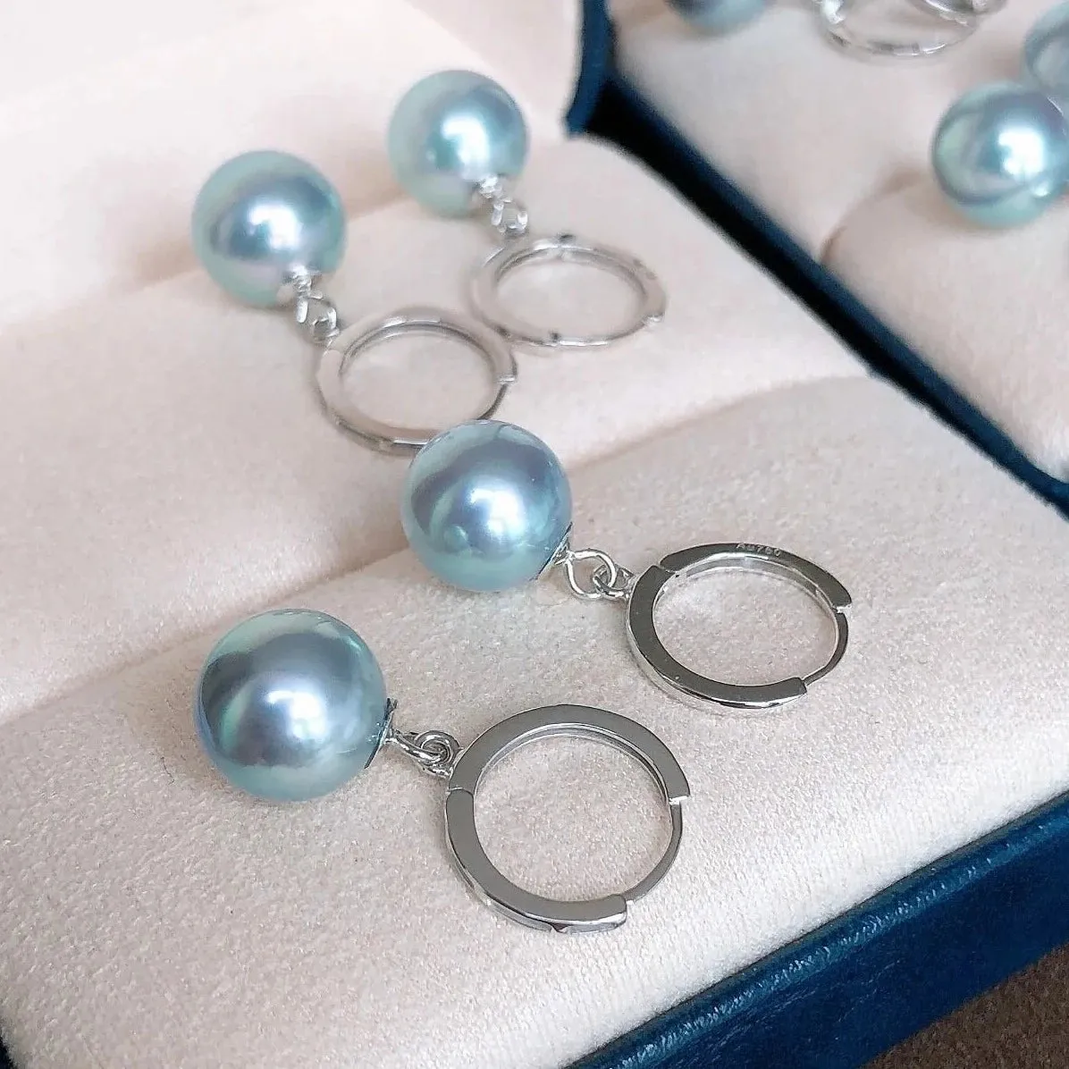 Circle Collection 8.5-9.0 mm Silver-Blue Akoya Pearl Dangle Earrings