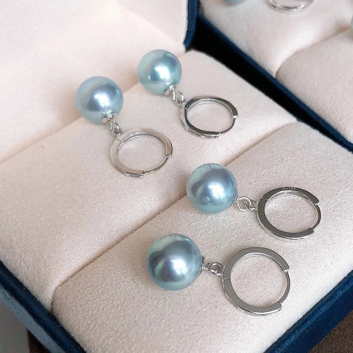 Circle Collection 8.5-9.0 mm Silver-Blue Akoya Pearl Dangle Earrings