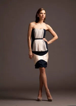 Color Blocked Strapless Cocktail