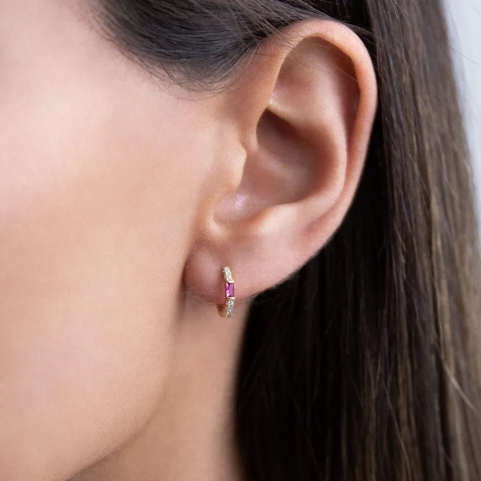 Colored Baguette Huggie Earring