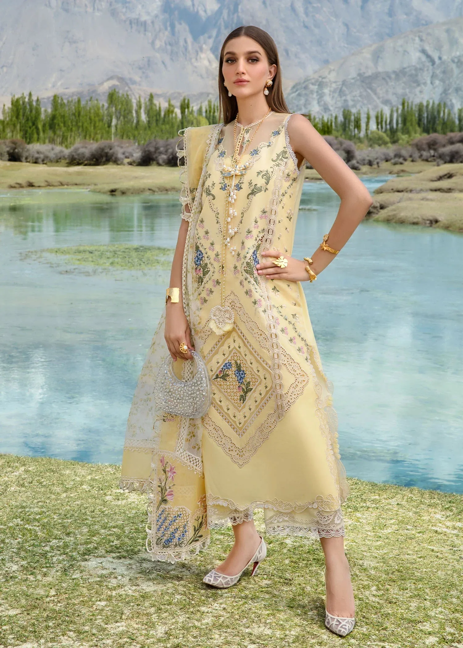 Crimson Luxury Lawn Embroidered Collection A French Brunch - Sunflower Yellow
