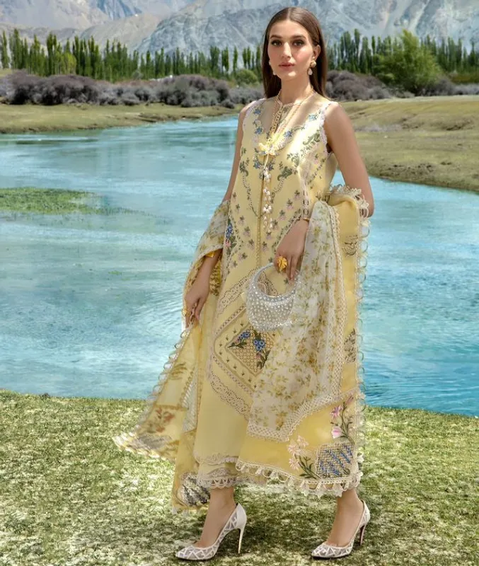 Crimson Luxury Lawn Embroidered Collection A French Brunch - Sunflower Yellow