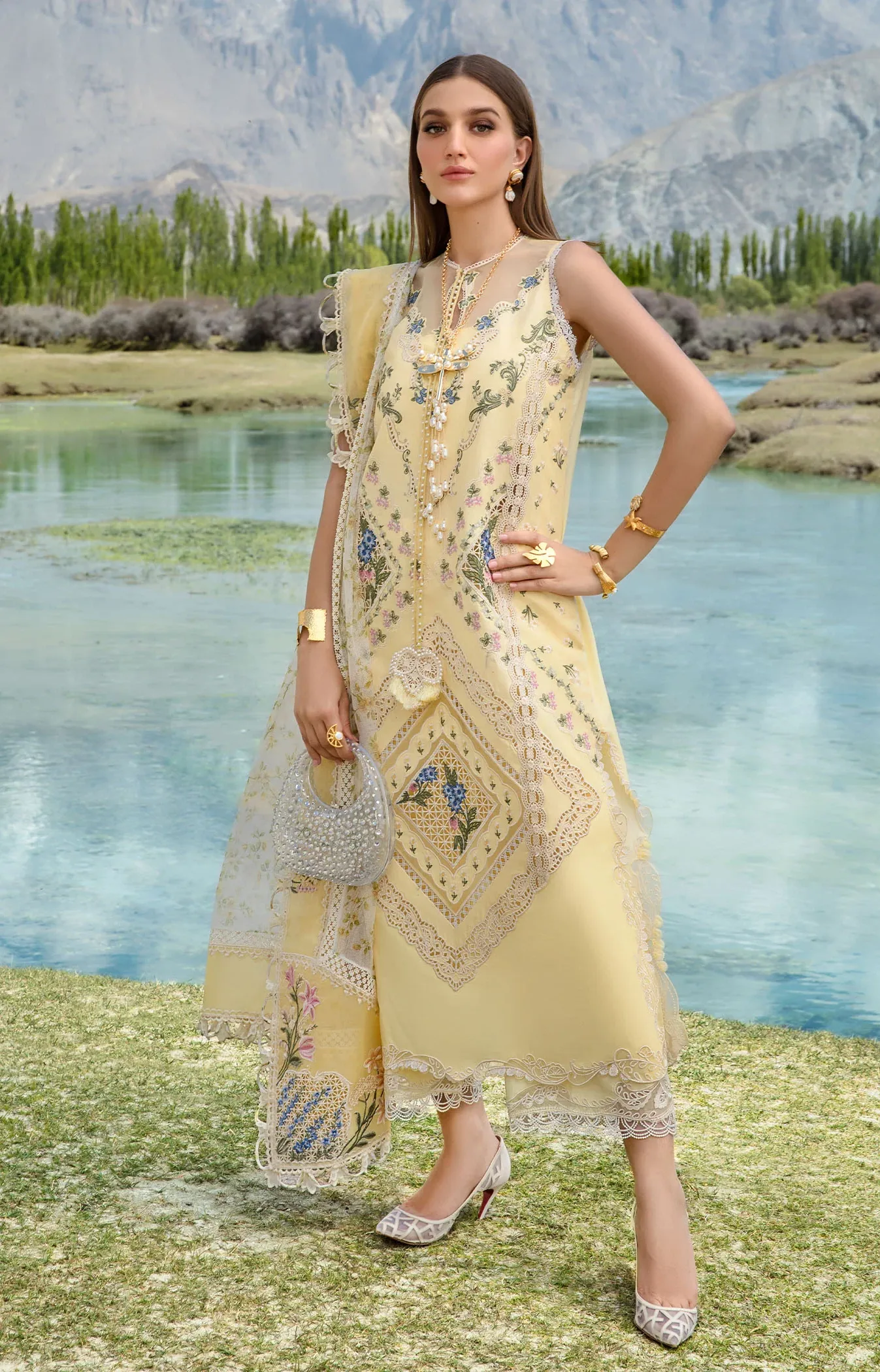 Crimson Luxury Lawn Embroidered Collection A French Brunch - Sunflower Yellow
