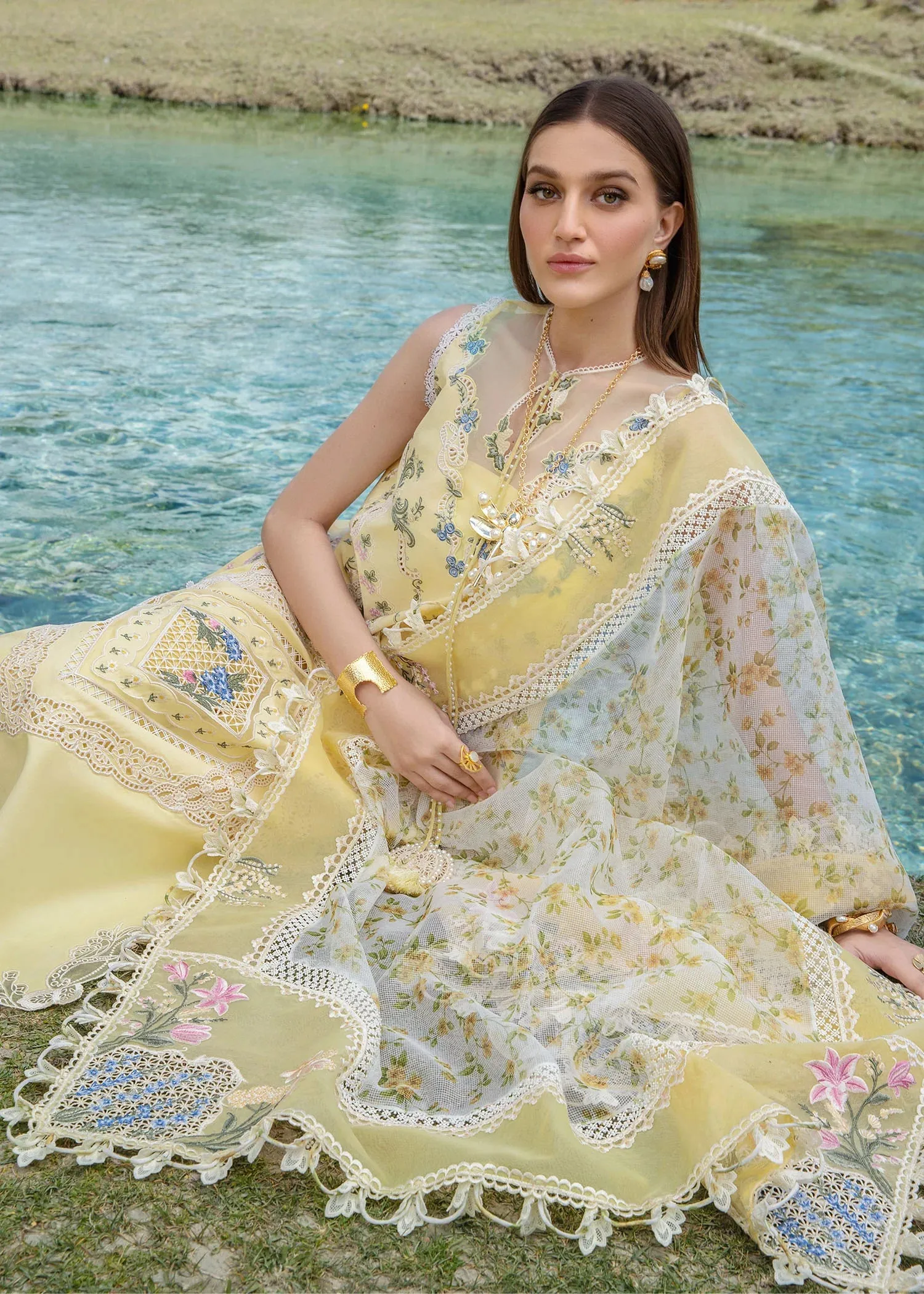 Crimson Luxury Lawn Embroidered Collection A French Brunch - Sunflower Yellow