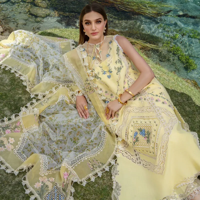 Crimson Luxury Lawn Embroidered Collection A French Brunch - Sunflower Yellow