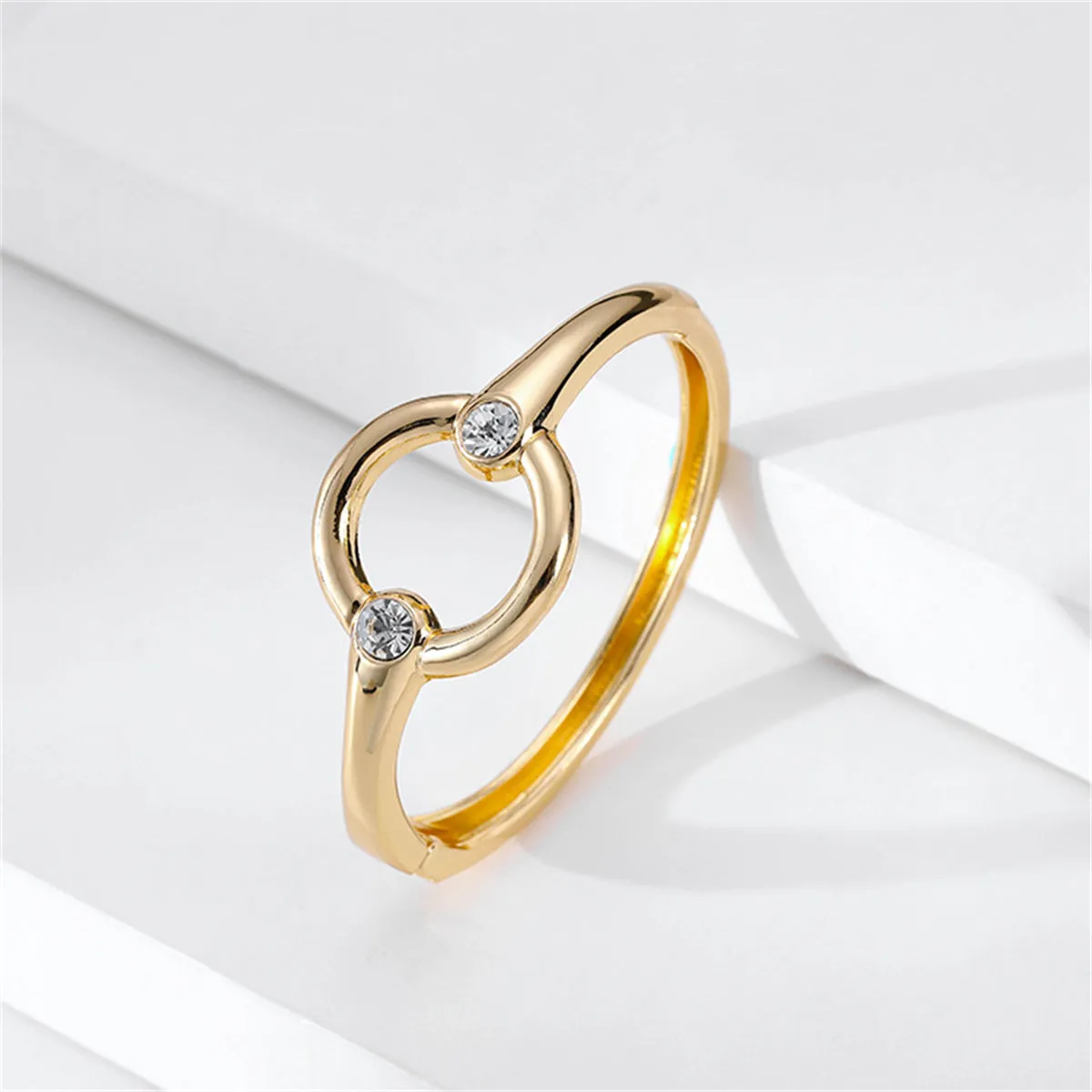 Cubic Zirconia & 18K Gold-Plated Circle Bangle
