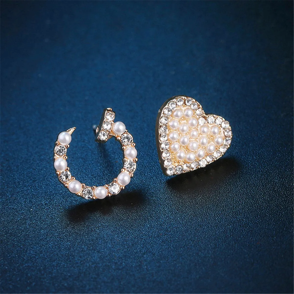 Cubic Zirconia & Pearl 18K Gold-Plated Heart Stud Earring