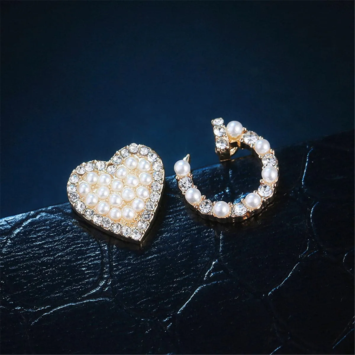 Cubic Zirconia & Pearl 18K Gold-Plated Heart Stud Earring