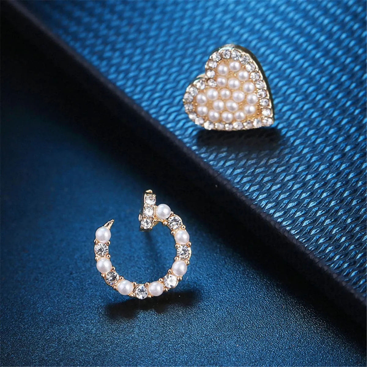 Cubic Zirconia & Pearl 18K Gold-Plated Heart Stud Earring