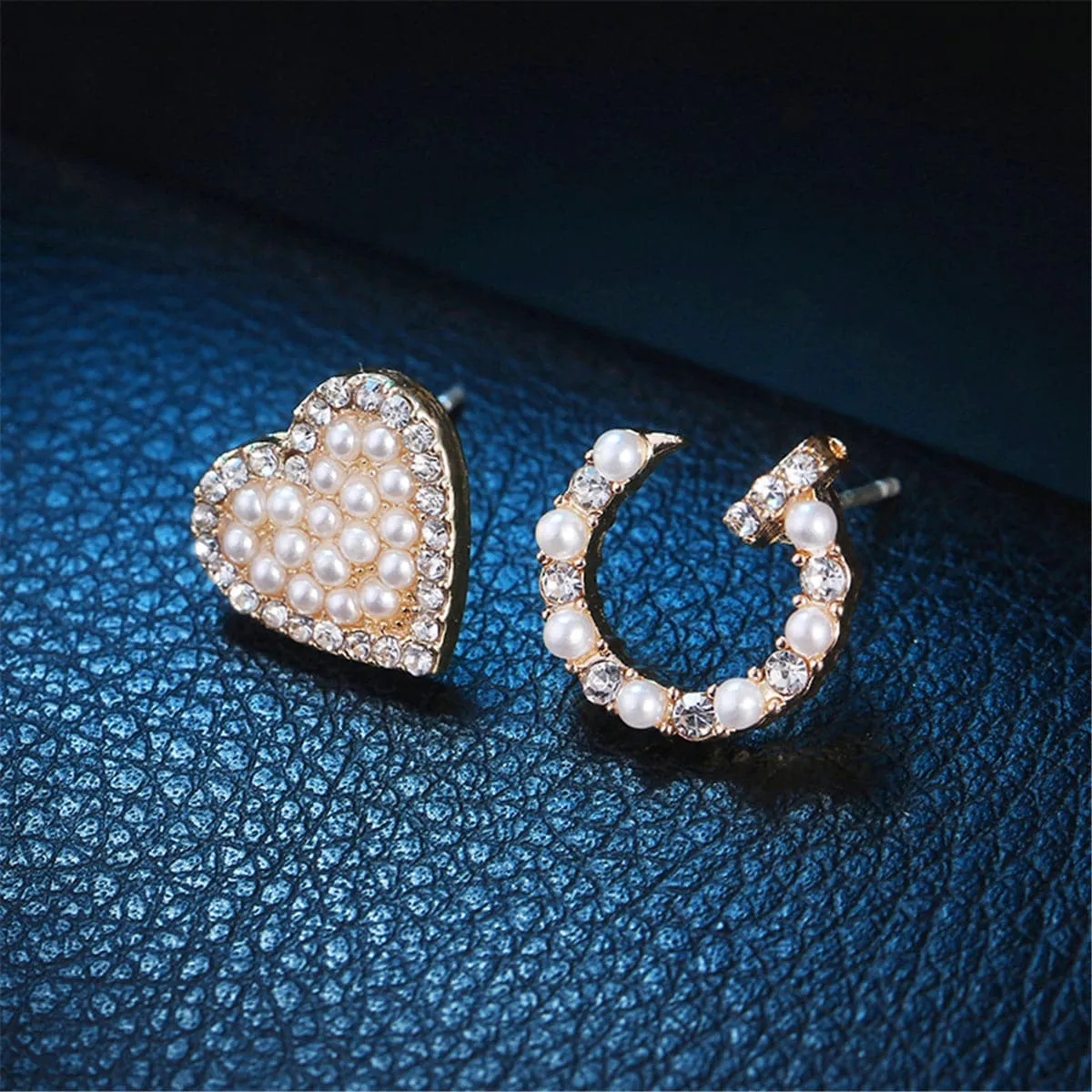 Cubic Zirconia & Pearl 18K Gold-Plated Heart Stud Earring