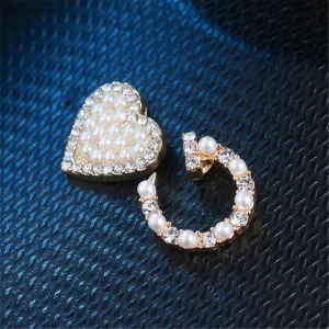 Cubic Zirconia & Pearl 18K Gold-Plated Heart Stud Earring