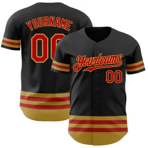 Custom Black Red-Old Gold Line Authentic Baseball Jersey