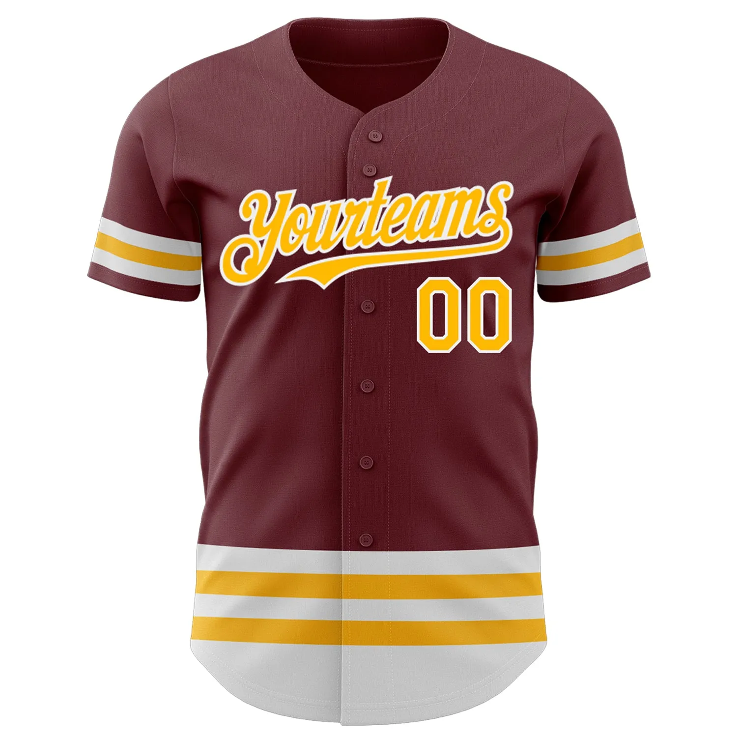 Custom Burgundy Gold-White Line Authentic Baseball Jersey