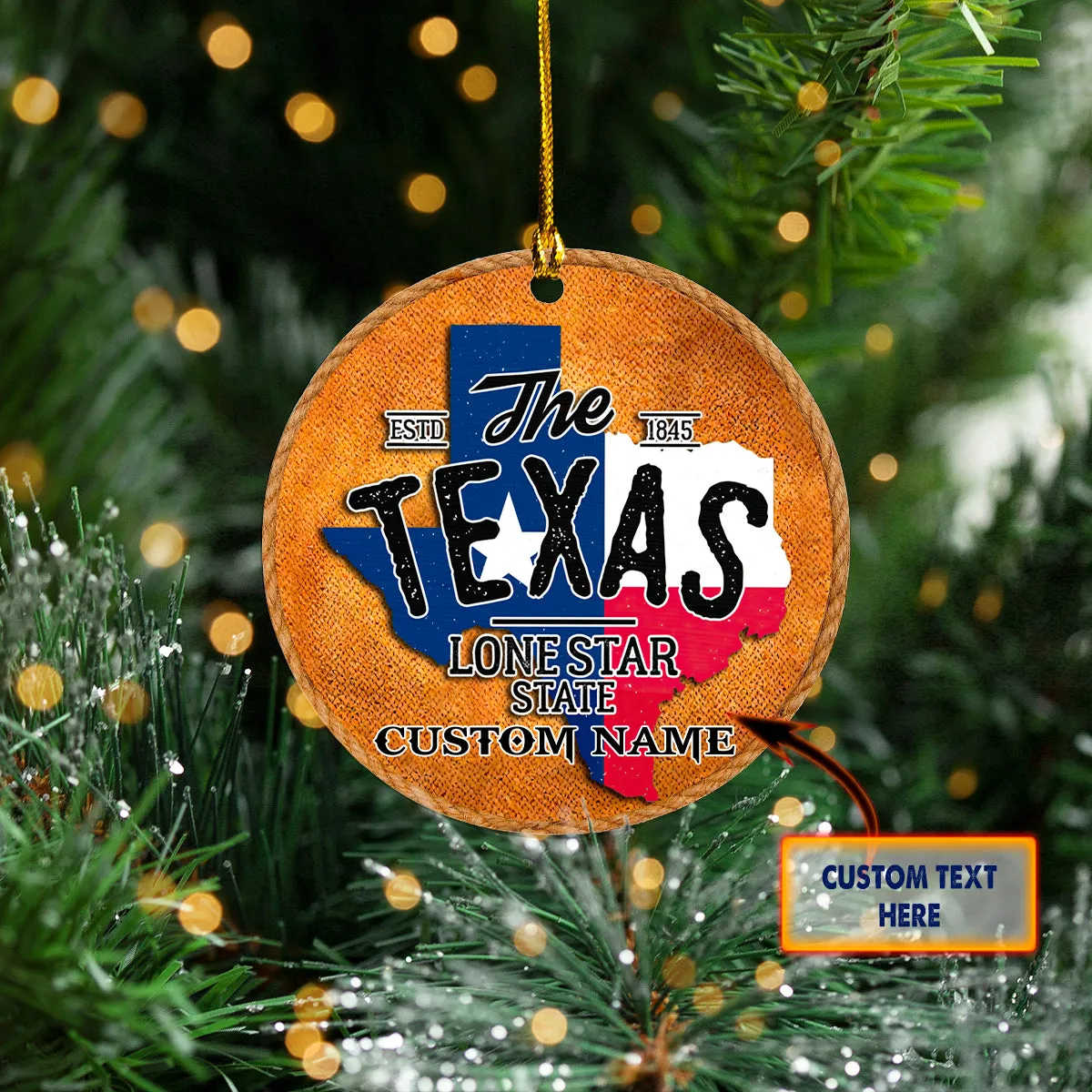 Custom Circle Ornament - Texas