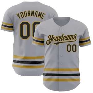 Custom Gray Black-Old Gold Line Authentic Baseball Jersey