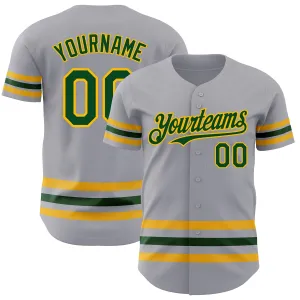 Custom Gray Green-Gold Line Authentic Baseball Jersey
