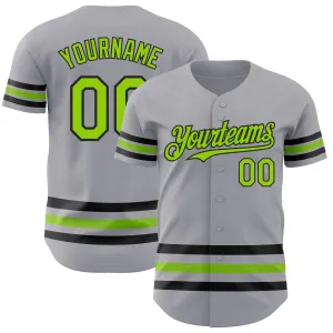 Custom Gray Neon Green-Black Line Authentic Baseball Jersey