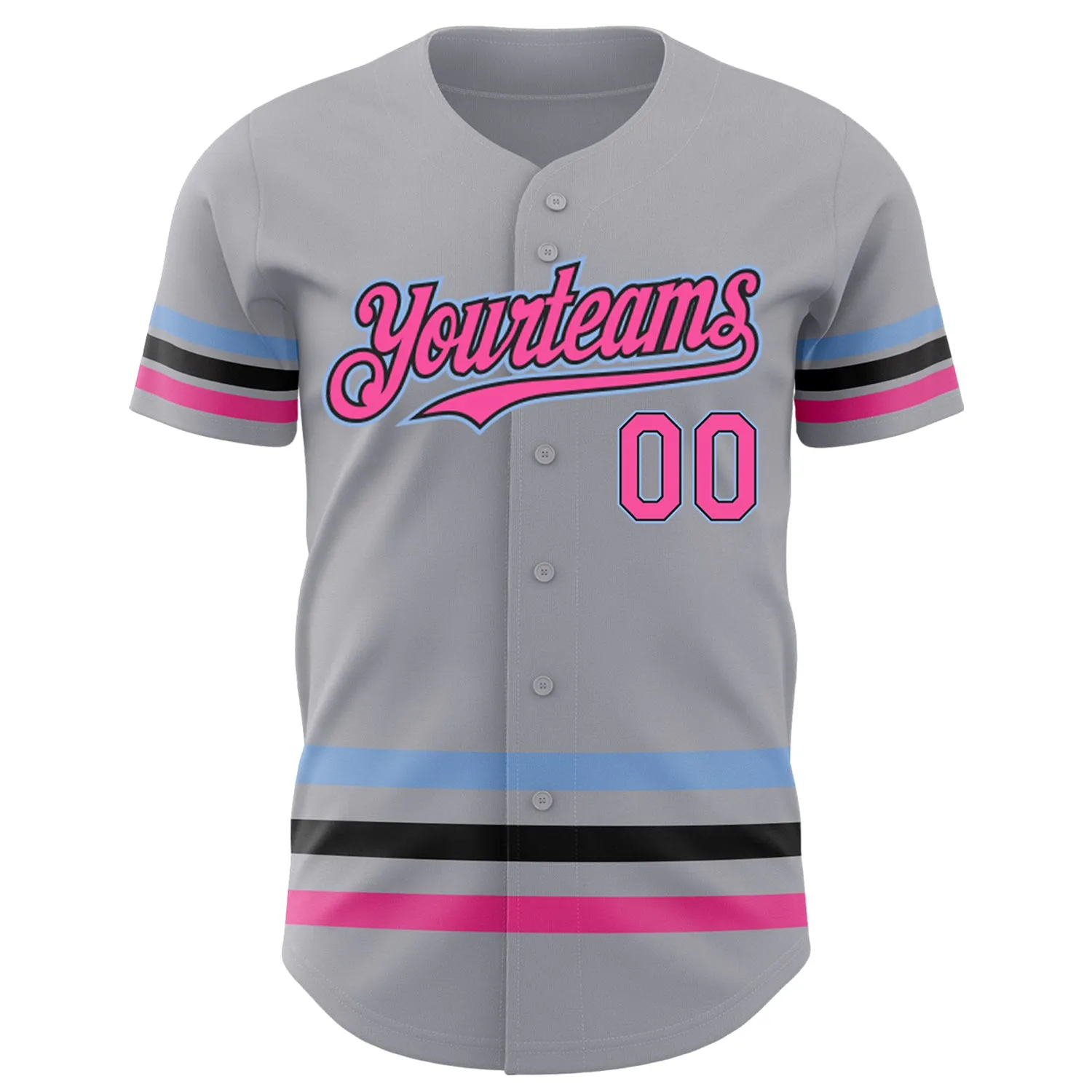 Custom Gray Pink Black-Light Blue Line Authentic Baseball Jersey