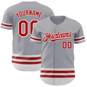 Custom Gray Red-White Line Authentic Baseball Jersey