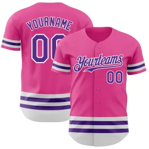 Custom Pink Purple-White Line Authentic Baseball Jersey
