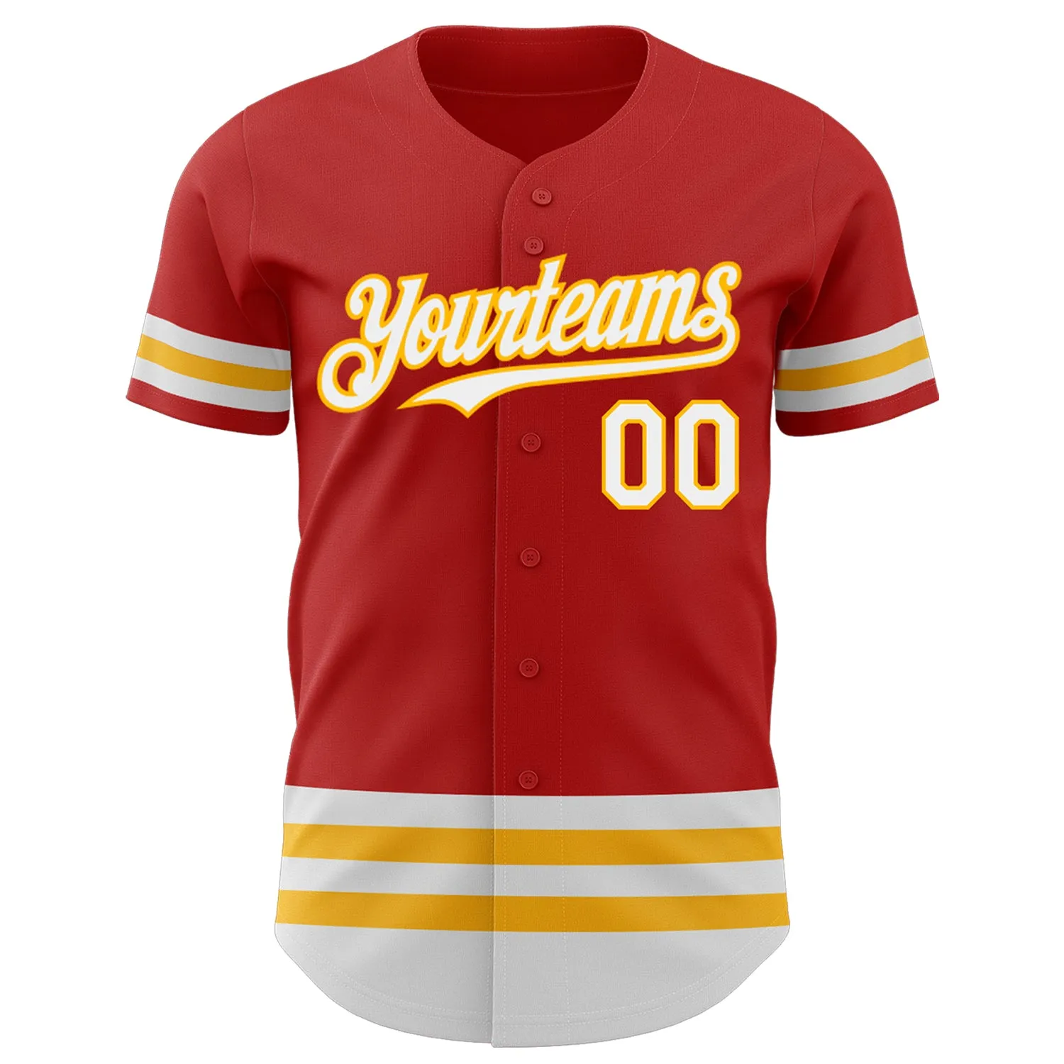 Custom Red White-Gold Line Authentic Baseball Jersey