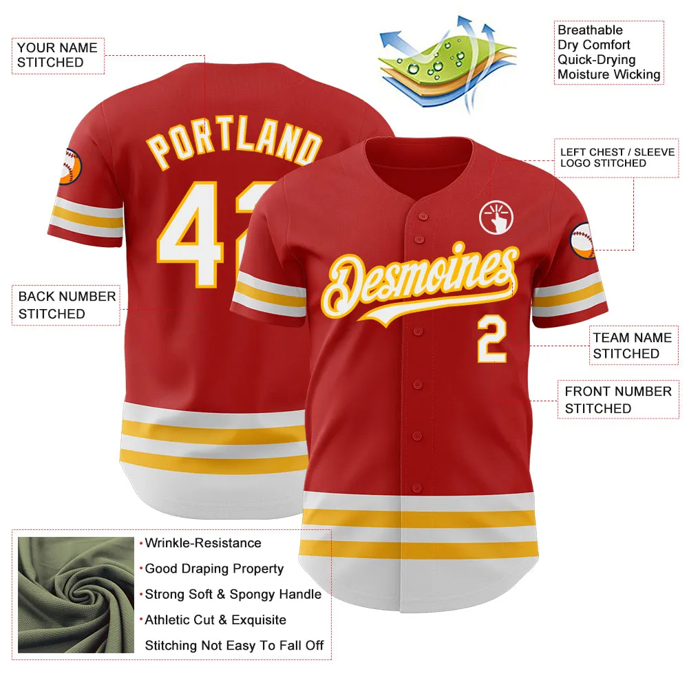 Custom Red White-Gold Line Authentic Baseball Jersey