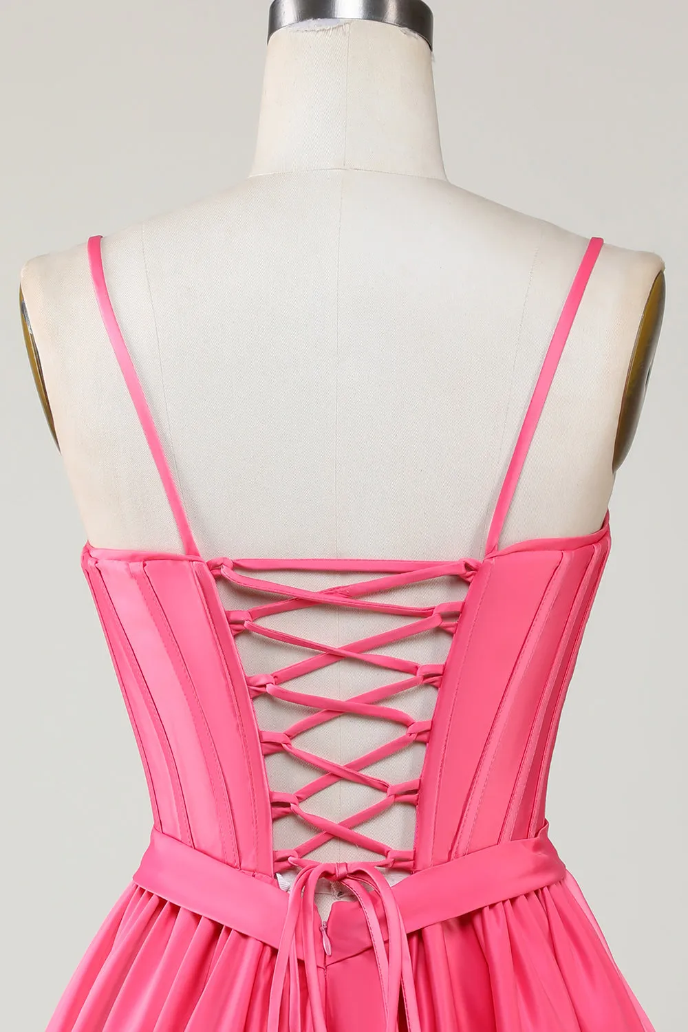 Cute Fuchsia A Line Spaghetti Straps Corset Ruffle Homecoming Dress with Bows