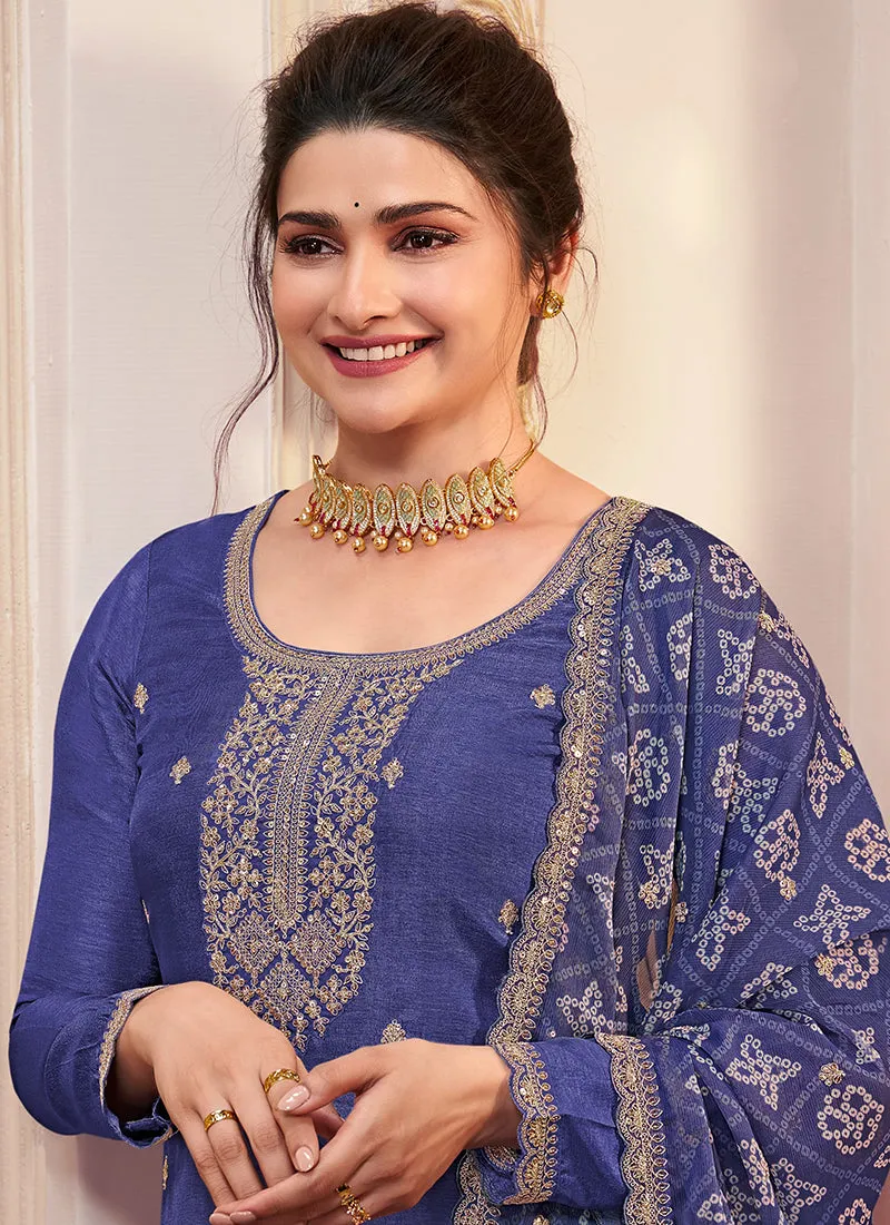 Dark Blue Embroidered Pakistani Pant Style Suit
