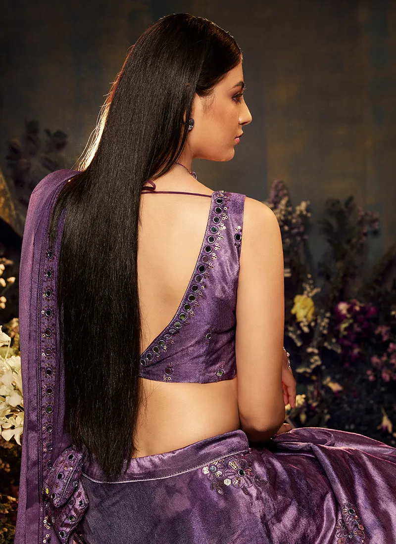 Deep Purple Mirror Work Embroidery Lehenga Choli