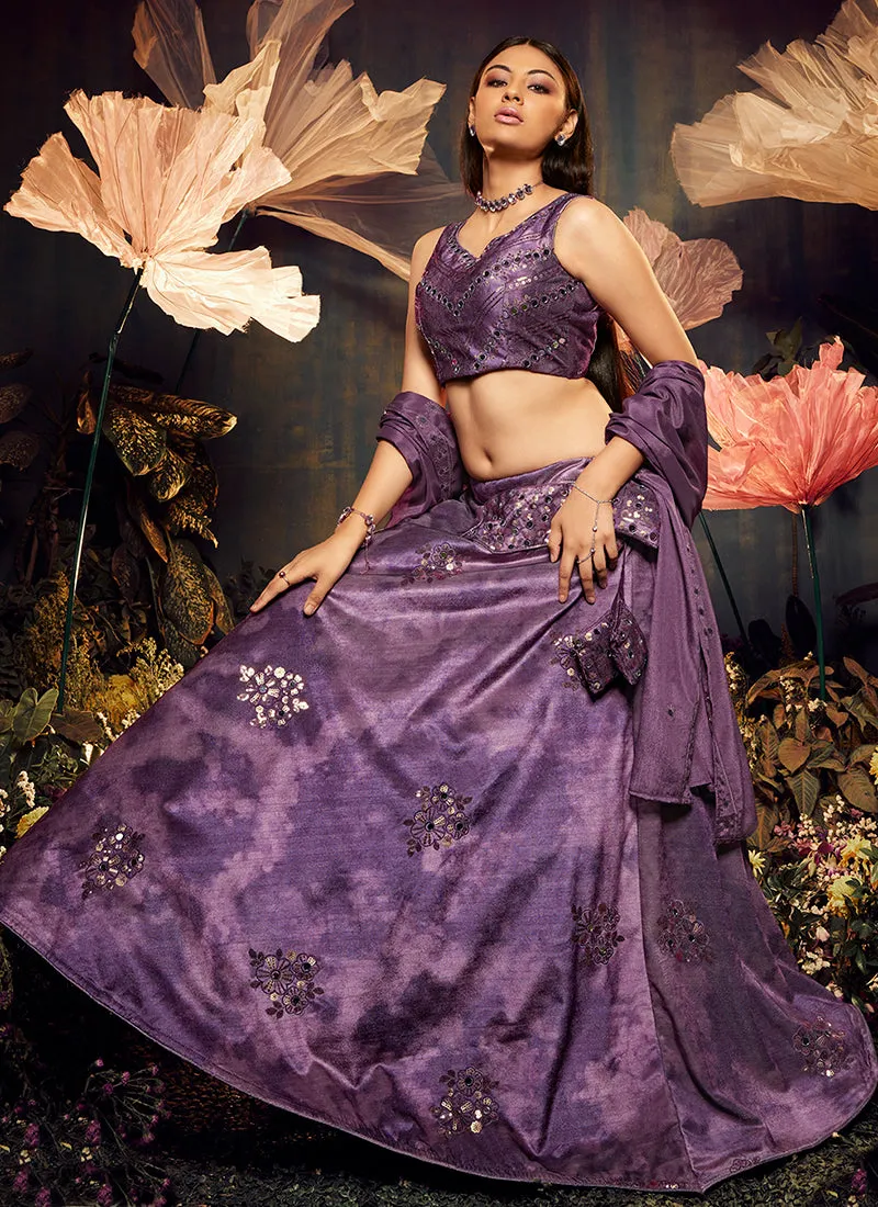 Deep Purple Mirror Work Embroidery Lehenga Choli