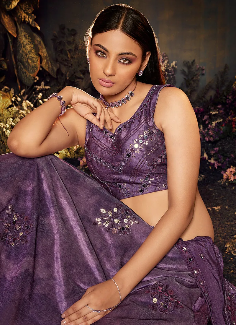 Deep Purple Mirror Work Embroidery Lehenga Choli